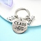 Flat Round Alloy Keychain, with 304 Stainless Steel Rings, Antique Silver & Platinum, 6cm