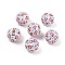 Independence Day Theme Wood European Beads, Printed Large Hole Beads, Round, White, 15.5~6mm, Hole: 4mm