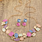 Flat Round & Oval & Square Zinc Alloy Enamel Pendant Necklaces & Stud Earrings Sets, Hot Pink, 420mm
