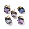 Gradient Color Resin Imitation Gemstone Resin Irregular Pendants, Nuggets Charms with Golden Plated Zinc Alloy Loops, Blue Violet, 20.5x14x11.2mm, Hole: 2mm