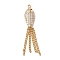 Eco-Friendly Rack Plating Brass Micro Pave Cubic Zirconia Pendants, Long-Lasting Plated, Lead Free & Cadmium Free, Fish, Real 18K Gold Plated, 49x8.5x4mm, Hole: 1mm