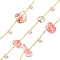 Handmade Cherry Quartz Glass Chip Beaded Chains, Soldered, with ABS Plastic Beads and Rack Plating Brass Findings, Long-Lasting Plated, Lead Free & Cadmium Free, with Spool, Real 18K Gold Plated, 5~10x3~6x2.5~6mm