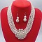 Flower Plastic Pearl Round Beaded Multilayer Necklaces & Dangle Earrings Sets, White, 350~700mm