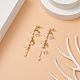 ABS Plastic Flower with Shell Pearl Beaded Dangle Stud Earrings EJEW-TA00181-2