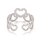 304 Stainless Steel Heart Wrap Open Cuff Ring for Women RJEW-A005-31P-3