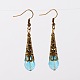 Orecchini pendenti con perle di vetro a goccia in ottone EJEW-JE01362-2