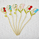 SUPERFINDINGS 6Pcs 6 Styles Strawberry Hair Sticks with Loop Cherry Alloy Enamel Golden Chopsticks Hairpin with Leaf Fruit Pink Blue Red Hair Sticks for Hair Decorative Accessories OHAR-FH0001-11-3