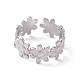 304 кольцо из нержавеющей стали с цветочным узором и открытой манжетой для женщин RJEW-C045-17P-2