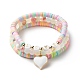 3Pcs 3 Style Natural Colorful Green Jade & Acrylic Word Love Beaded Stretch Bracelets Set with Alloy Enamel Heart Charms BJEW-JB08924-01-1