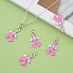 Breast Cancer Awareness Ribbon with Angel Wing Platinum Color Pearl Pink Alloy Rhinestone Enamel Pendants X-ENAM-D001-2-5