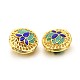Hollow Long-Lasting Plated Brass Enamel Flat Round with Lotus Beads KK-E656-03G-RS-1