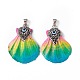 Spray Painted Natural Freshwater Shell with Rhinestone Pendants BSHE-G033-07B-2