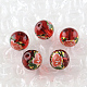 Rose Flower Pattern Printed Round Glass Beads GFB-R004-12mm-R03-1