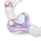 Bracciale elasticizzato con perline a forma di cuore in resina scintillante e acrilico per gioielli per bambini BJEW-JB09549-3