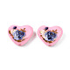 Flower Printed Opaque Acrylic Heart Beads SACR-S305-28-H01-2