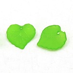Verde trasparente acrilico ciondoli foglia smerigliato, tinto, circa 16 mm di lunghezza, 15 mm di larghezza, 2 mm di spessore, Foro: 1.2 mm