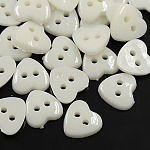 Herz Acryl Knöpfe, Kunststoff Annähen von Knöpfen für die Kostüme, 2-Loch, gefärbt, weiß, 12x12x3 mm, Bohrung: 1 mm