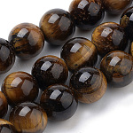 Natural Tiger Eye Beads Strands, Round, 10mm, Hole: 1mm, about 40pcs/strand, 15.7 inch