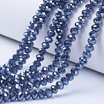Abalorios de vidrio electroplate hebras, lustre de la perla chapado, facetados, rerondana plana, azul marino, 4x3mm, agujero: 0.8~1 mm, aproximamente 105~110 pcs / cadena, 38~39 cm