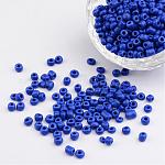 6/0 colori opachi seme di vetro borda rotonda, blu, misura:circa4mm di diametro, foro:1.5mm, circa 495pcs/50g