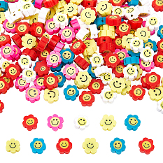 Nbeads300pcs手作りポリマークレイビーズ  笑顔の花  ミックスカラー  9.5~10x4.5mm  穴：1.2mm  300個/箱 CLAY-NB0001-47