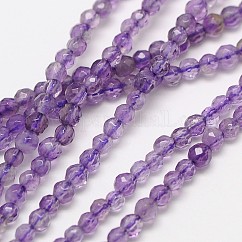 Aa grade perles naturelles améthyste brins, ronde à facettes, 3mm, Trou: 0.8mm, Environ 119 pcs/chapelet, 15 pouce