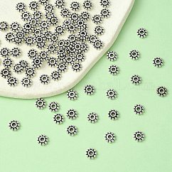 Séparateurs perles en alliage de style tibétain, billes granulées, sans plomb et sans cadmium, fleur, argent antique, 6.5mm, Trou: 2mm