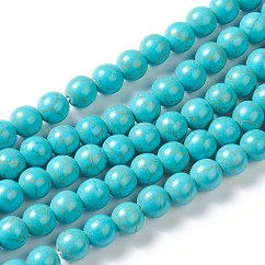 Kunsttürkisfarbenen Perlen Stränge, gefärbt, Runde, dunkles Cyan, 8 mm, Bohrung: 1.4 mm, ca. 48 Stk. / Strang, 14.40 Zoll (36.6 cm)