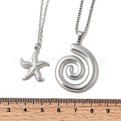 2 шт. 2 стиля ожерелья с подвеской в форме спиральной ракушки из нержавеющей стали 304 для женщин&nbsp;NJEW-F358-01P