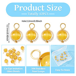 12 breloque ronde en laiton et verre imitation œil de chat&nbsp;PALLOY-TAC0237-02