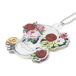 Totenkopf mit Blumenanhänger aus Acryl&nbsp;RJEW-E007-03P-08