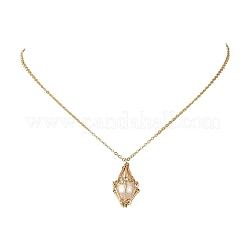 Colliers pour femmes avec pendentif en perle d'eau douce naturelle en forme de losange et chaîne en laiton.&nbsp;NJEW-JN06512