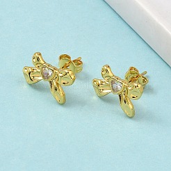 Boucles d'oreilles à tige en laiton micro pavé de zircones cubiques transparentes&nbsp;EJEW-A145-02B-G