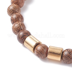 Bracciale elasticizzato in legno di wengé naturale con perline tonde ed ematite sintetica per uomo donna&nbsp;BJEW-JB07549-03