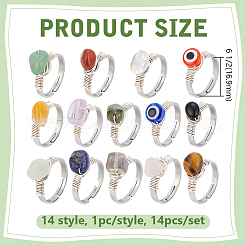 14 шт. 14 стиля: кольца из нержавеющей стали 304 с драгоценными камнями и защитой от сглаза из смолы&nbsp;NJEW-WR00012