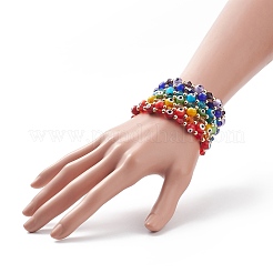 Ensemble de bracelets extensibles 7 pièces 7 couleurs au chalumeau mauvais œil et laiton et verre&nbsp;BJEW-JB08773