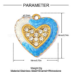 Colgantes de acero inoxidable 304 con esmalte azul cielo intenso y rhinestone de cristal.&nbsp;SA-OY003-71G
