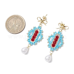 Прозрачные гальванизированные стеклянные бусины ромб с бантом серьги-гвоздики&nbsp;EJEW-MZ00430-02