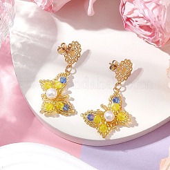 Boucles d'oreilles à tige en perles de verre et papillon&nbsp;EJEW-MZ00271-02
