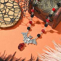 Круглые ожерелья из натурального черного оникса (окрашенного и нагретого) и стекла толщиной 8 мм.&nbsp;NJEW-JN04992