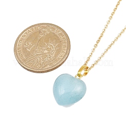 Женское ожерелье-цепочка с подвеской в виде сердца из натурального аквамарина из нержавеющей стали 304&nbsp;NJEW-JN05457-01