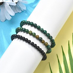 Set di braccialetti elasticizzati con perline rotonde in turchese africano naturale (diaspro) e agata nera da 3 pezzo&nbsp;PW23030764297