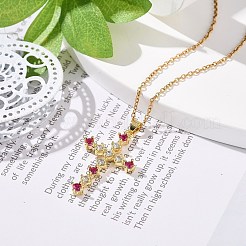 Колье с кулоном в виде креста из кубического циркония цвета фуксии&nbsp;NJEW-JN04084