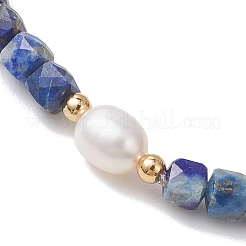 Stretcharmbänder aus natürlichen Lapislazuli-Würfelperlen für Damen&nbsp;BJEW-JB13179-03