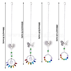 4 pièce 4 styles papillon et cœur cristaux lustre attrape-soleil prismes chakra pendentif suspendu&nbsp;AJEW-CF0001-17
