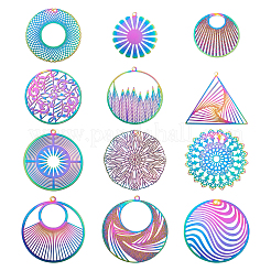 48 pendentif en filigrane d'acier inoxydable 201 avec placage ionique (IP) de 12 styles&nbsp;STAS-BY0001-08