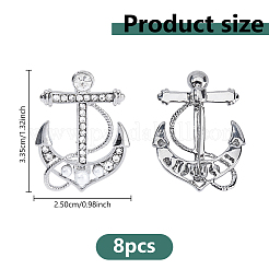8 pieza de alfileres de solapa de aleación de ancla con rhinestone para ropa de mochila&nbsp;JEWB-DC0006-46B