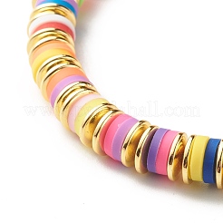 Bracciale elasticizzato in pasta polimerica a disco e perline in ottone per ragazze adolescenti&nbsp;BJEW-JB07004-01