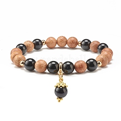 Ensemble de bracelets extensibles en tourmaline naturelle et perles rondes en bois&nbsp;BJEW-JB07165-03