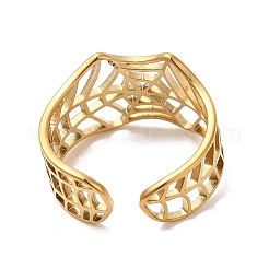 Bague ouverte en acier inoxydable 304 avec placage ionique (IP) en forme de toile d'araignée creuse pour femme&nbsp;RJEW-M149-25G